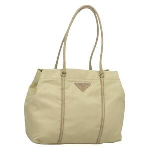 PRADA Tote Bag Nylon Leather Beige